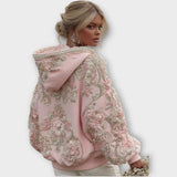 Hoodie Couture Rose Pink z razkošnimi okraski iz biserov