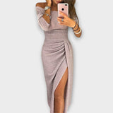 Lena - Elegantna obleka z odprtimi rameni