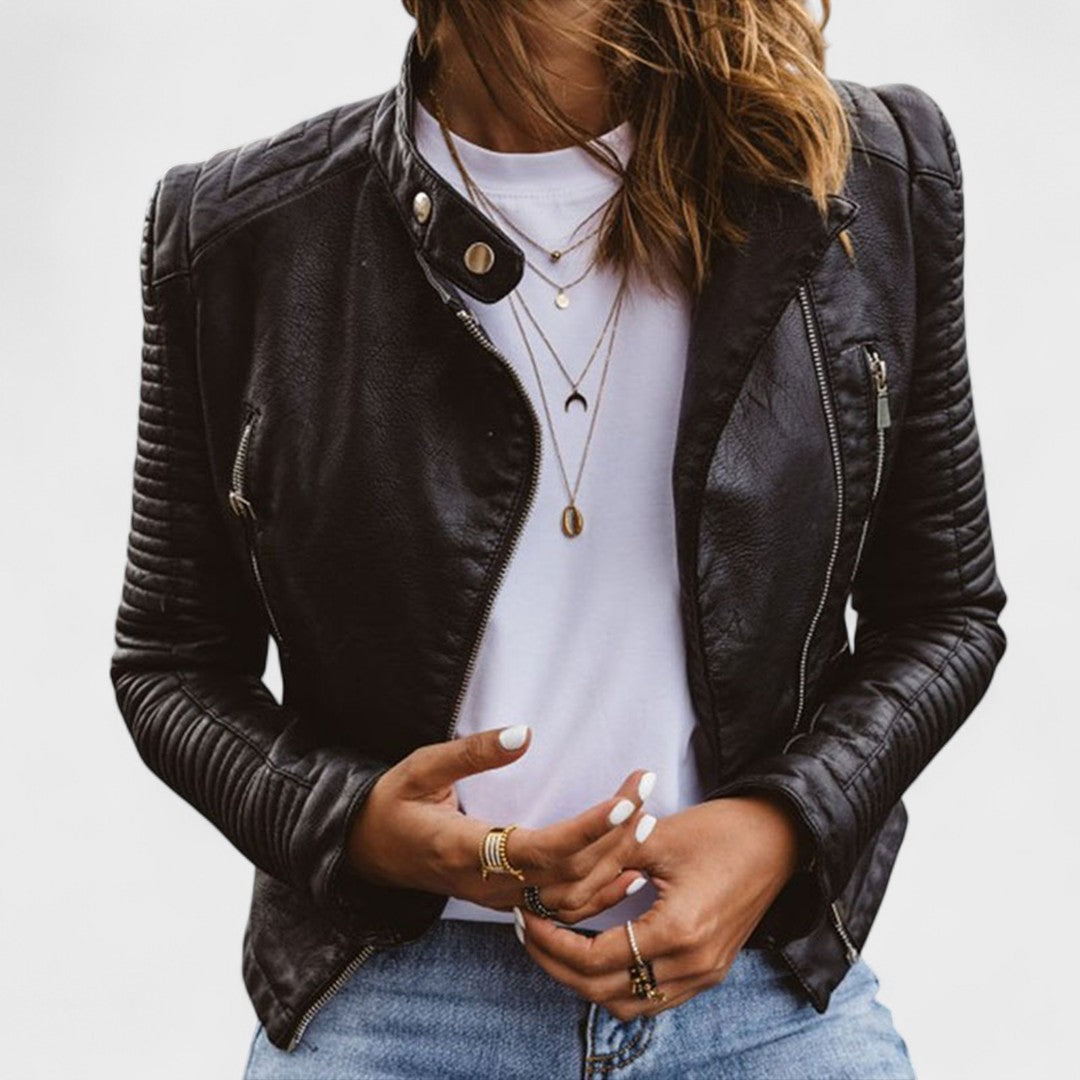 Simona - Elegantna in stilsko usnjena jakna, popoln impresiven pripomoček za izboljšanje toplote trebuha in klasično lepoto