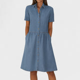 Isabela – Elegantne kootud denimkleit
