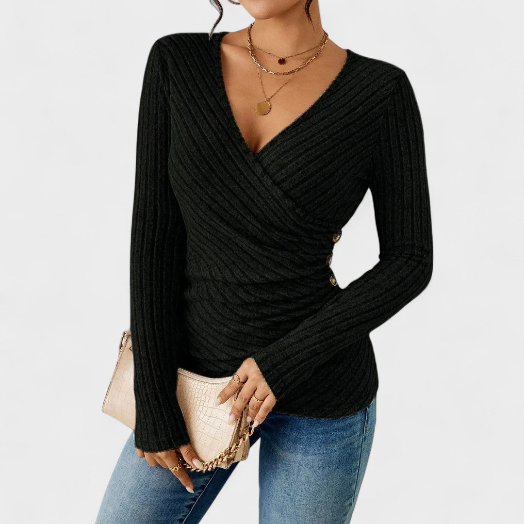 Jelena - Elegantna blusa z V-izrezom in kratkimi rokavi