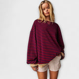 Mary - Oversized progast narejen toplo prešiten pulover s črtami za eleganten in udoben videz